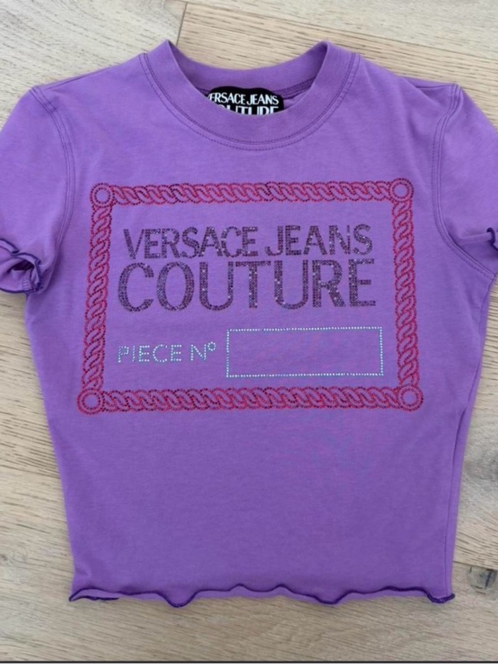 Versace Jeans Collection Lilac Tee with Red Rhinestone Detailq